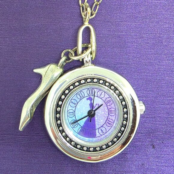 Disney Cinderella Broadway Watch Shoe Necklace Silver Purple 24" Chain - Working - Picture 3 of 10